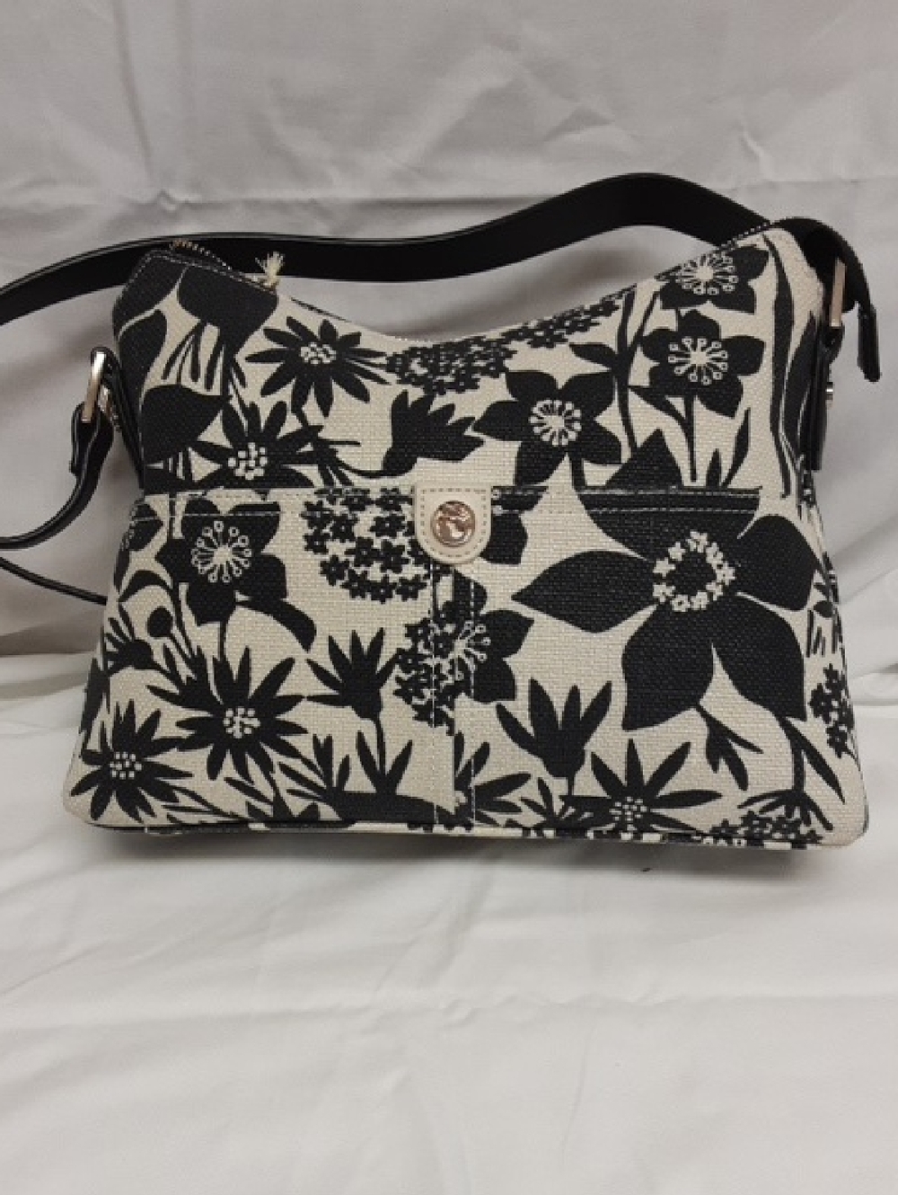 Spartina 449 Black and Off White Floral Crossbody with Red Tag - Picture 2 of 6